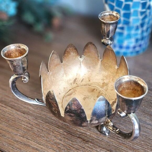Vintage Italy FB Rogers Lotus Candelabra Candleholder Silver Plated Brass - Picture 2 of 6